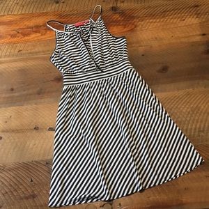 ELLE Black White Striped Spaghetti Strap Sundress